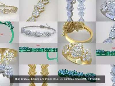 Ring Bracelet Earring and Pendant Set 3D printable model 0117 3D Model Pack