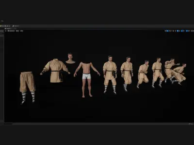 Man - Martial Uniform 2 - Modular - Rigged Low-poly 3D model