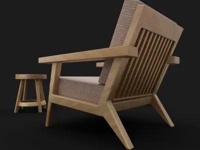 Low Poly chair and stool Low-poly 3D model