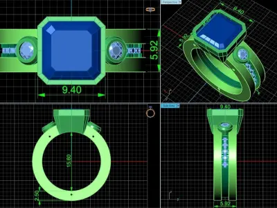 Engagement Ring  cushion 1194 3D print model