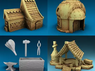 Stylized Middle Ages models Set  3D print model