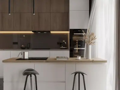 KITCHEN modern with cabinets and wooden counter tops 3D model