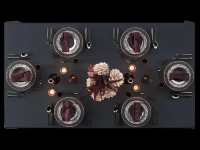 Table setting with bouquet 3D model