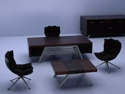 Brown Black Silver Luxury Office Furniture Set Low-poly 3D model
