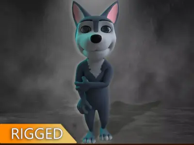 Stylized Young Wolf Rigged Low-poly 3D model