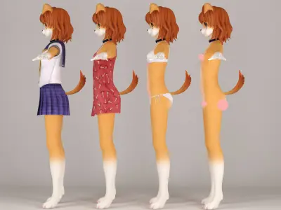 T pose nonrigged model of Inuko anime creature 3D model