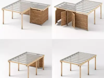 Three carports - wood frame and paneling - carport - car parking Low-poly 3D model