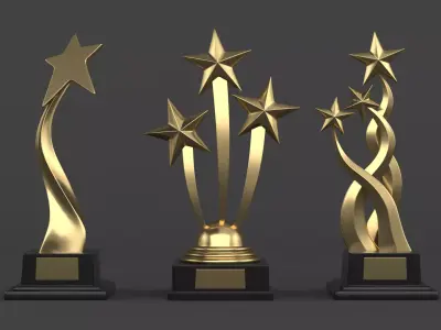 Gold Trophy Cups 3D model 21