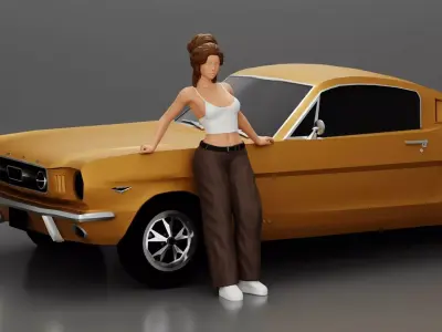 lowrider chola girl is leaning against the car in mini shirt 3D print model