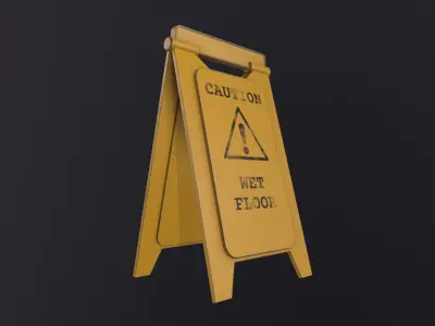 Yellow Wet Floor Warning Sign 3D Model Low-poly 3D model
