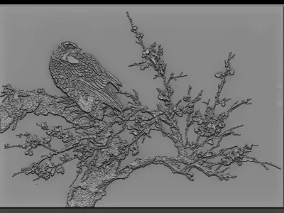 Birdd bird on branch 3D print model