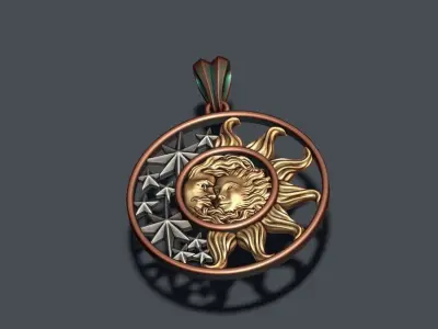 Sun and moon pendant 3D print model