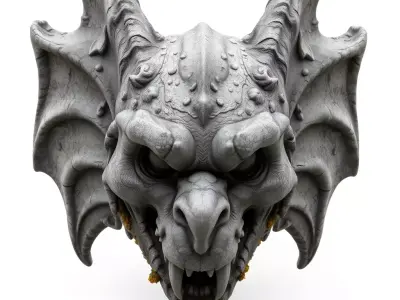 Detailed Gothic Gargoyle Head Statue Low-poly 3D model