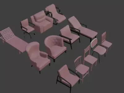 3D Chairs Collection - 13 Unique Furniture Models Low-poly 3D model