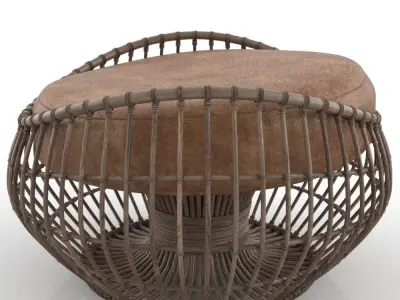 WICKER chair and leather seat 3D model
