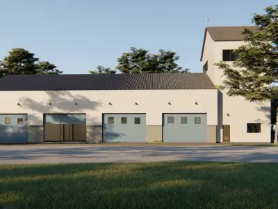 warehouse fire station with garage doors Low-poly 3D model