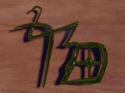 Chinese script in gold material for household decorative items Free low-poly 3D model