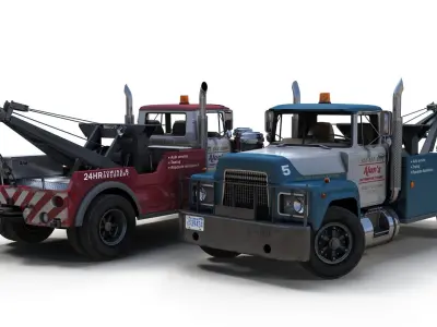 Vintage tow truck Low-poly 3D model