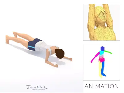 Plank  Yoga Exercise Woman Animation Low-poly 3D model