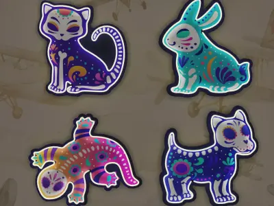 4 Cute Neon Wall Decoration with Mexican Pet Patterns Low-poly 3D model