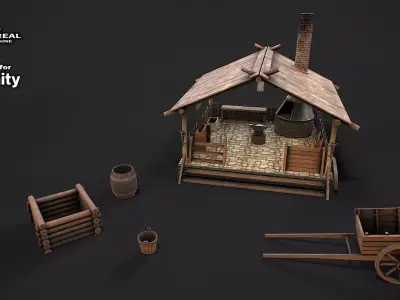 Medieval forge 3d model Low-poly 3D model