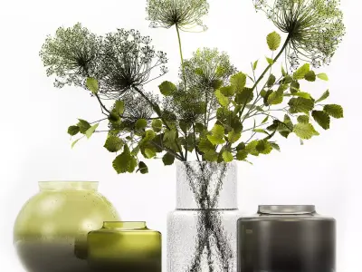 Decorative Bouquets From Branches In Vases 240 3D model