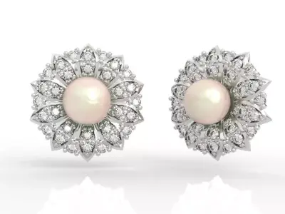 Radiant Sunflower Pearl Diamond Earrings 3D print model