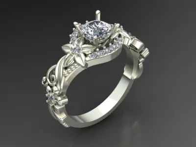 gold ring jewelry flower and leaf 3D print model