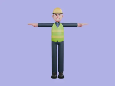 Stylized 3D Male Engineer Character - Cartoon Construction Man 3D model