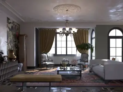 Luxurious Living and Dining Area 3D model