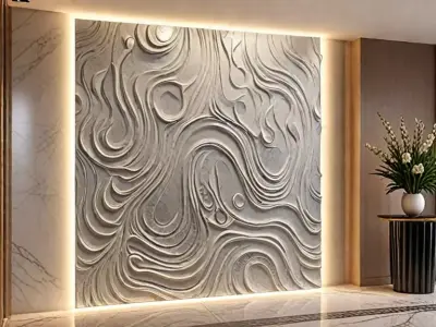3D Wall Panel mural decor set relief stl 09 3D model