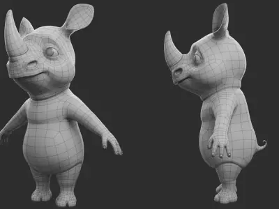 Cartoon Rhino  II Basemesh  Low-poly 3D model