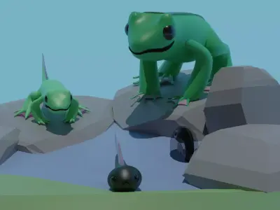 Cute Frog family set 3D model