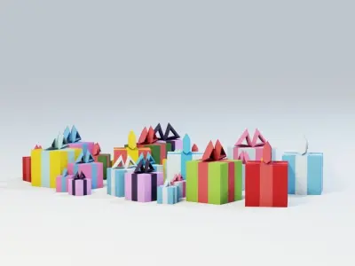 Low Poly Gifts Set colorful gift boxes Low-poly 3D model