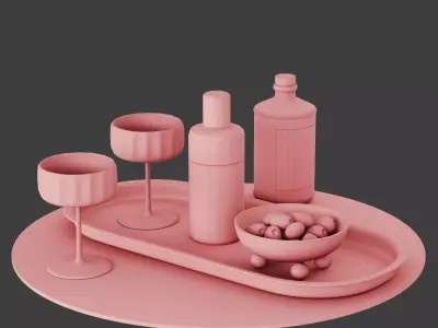 N25 Luxury Cocktail Serving Set with Gin Bottle and Gold Accents 3D model