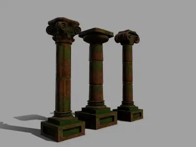 Pillar Set three old pillars Low-poly 3D model