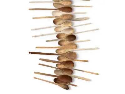 Decorative wooden set with oldest spoons 3D model