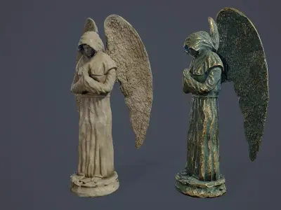 Monk Angel Statue PBR Low-poly 3D model