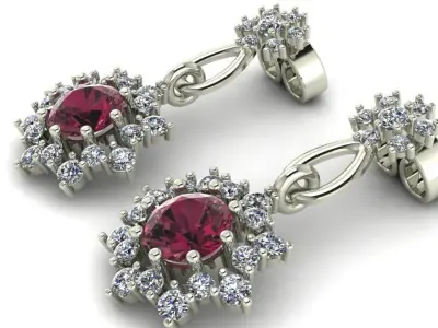 3d-model earrings pendant with ruby stone and diamonds 3D print model
