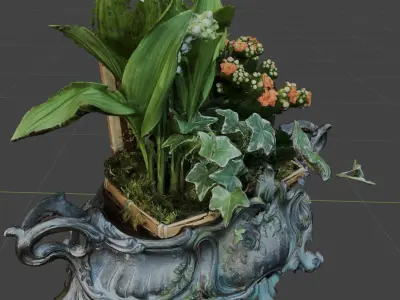 Baroque planter with flowers 3D model