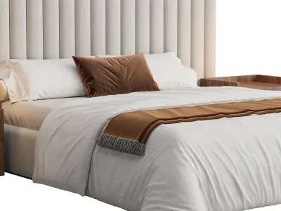 Walvia Gray Velvet Luxury Wide Headboard Bed 3D model