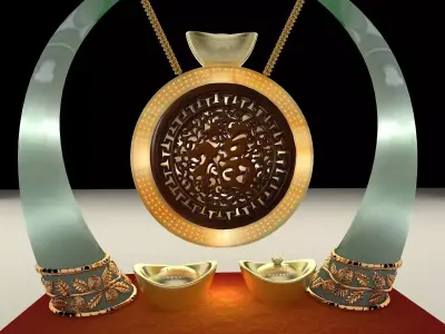 Chinese yuanbao with fu and drag carving pattern 3D model