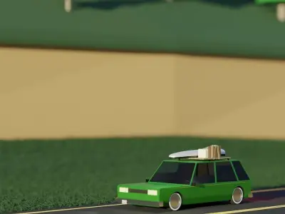 Low Poly Station Wagon Road Trip Low-poly 3D model