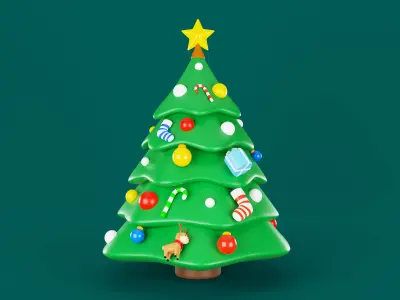 Santa Claus Christmas tree Reindeer Snow man 3D model