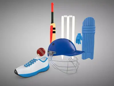 Cricket bat and helmet Low-poly 3D model