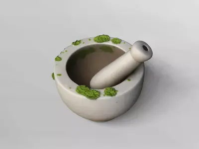 Realistic Stone Mortar and Pestle with Moss Detail 3D model