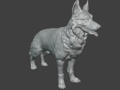 German Shepherd 3D Model Realistic Dog Figurine STL 3D model