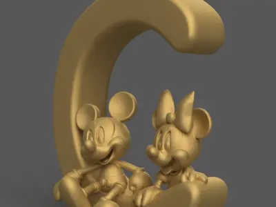 Cute mickey mouse and minnie Letter C for Fun Decoration 3D print model
