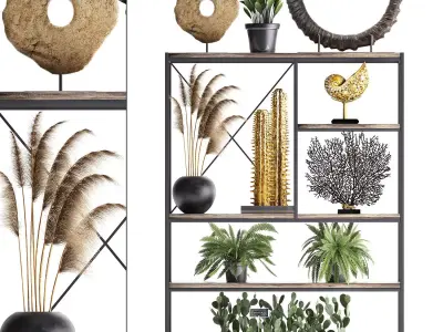 Shelf rack with decor and plants 14 3D model