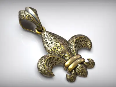 Royal Lily Fleur De Lis Silver Pendant  3D print model